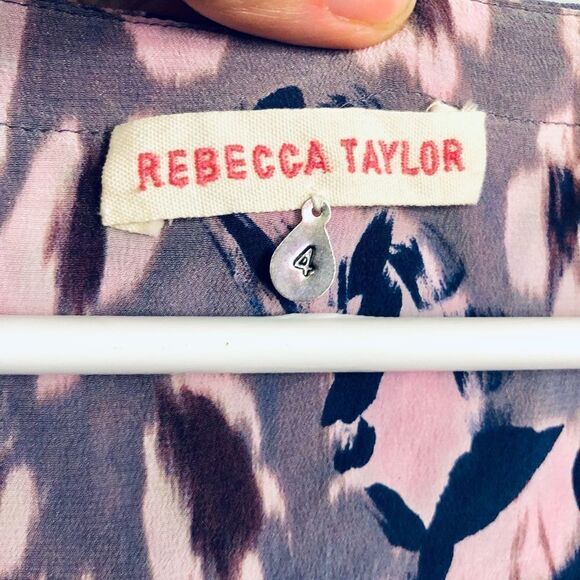 REBECCA Taylor 100% Silk Sleeveless Purple Leopard Animal Print A-Line Dress Sz4 - Picture 3 of 7